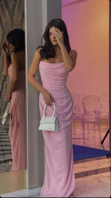 Strapless Pink Chiffon Party Dress Long Prom Dress HZ1023